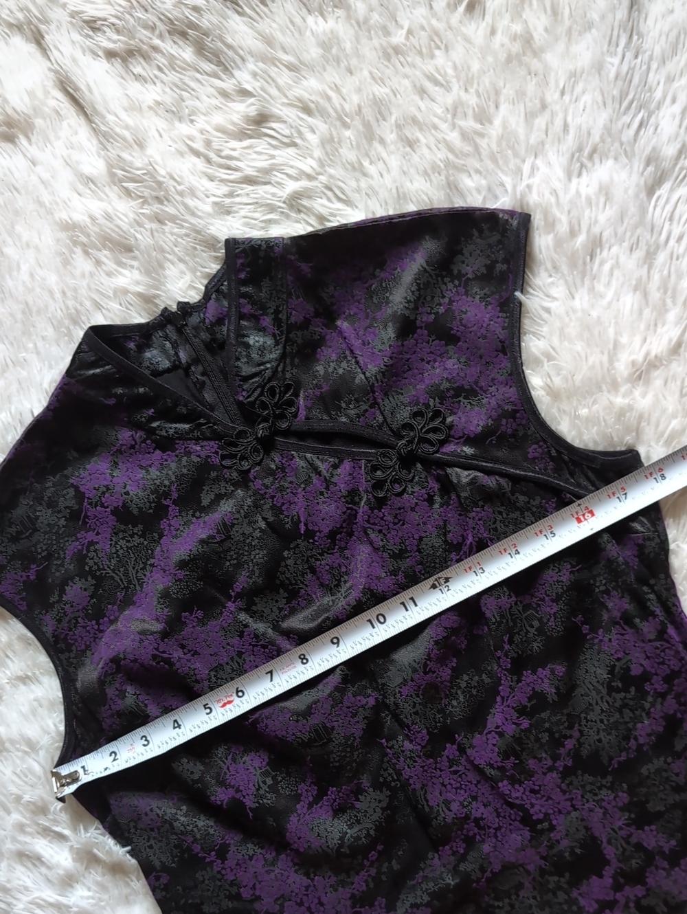 Morbid Threads Purple Satin Chinese Qipao Cherry Blossom Floral Dress Large - Picture 9 of 12